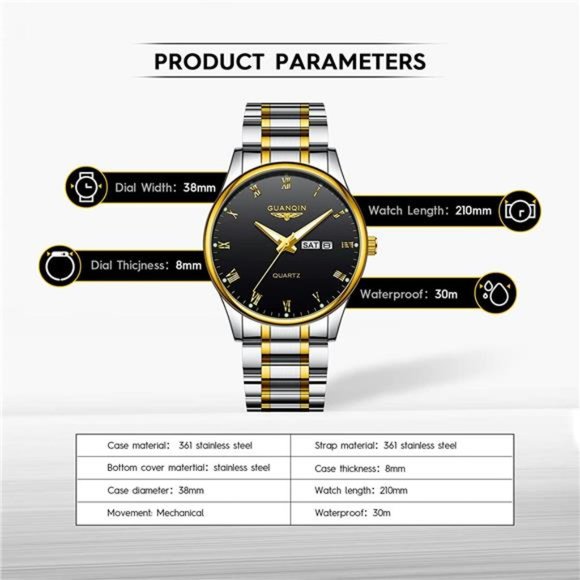 Mens Watch Classic Business Wrist Watches with Stainless Steel Waterproof Quartz - Picture 3 of 7